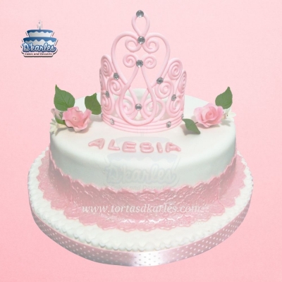 DKarles - Torta Corona Rosa con Encaje y Rosas